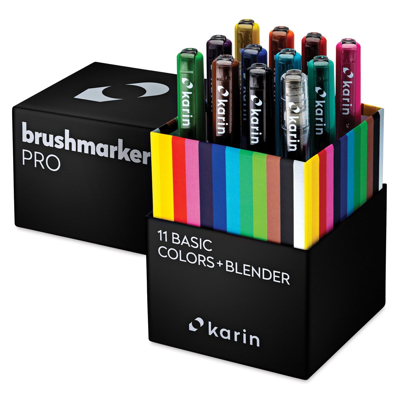 Karin Brushmarkers Pro Markers and Sets - Set of 12, Basic Colors with Blender